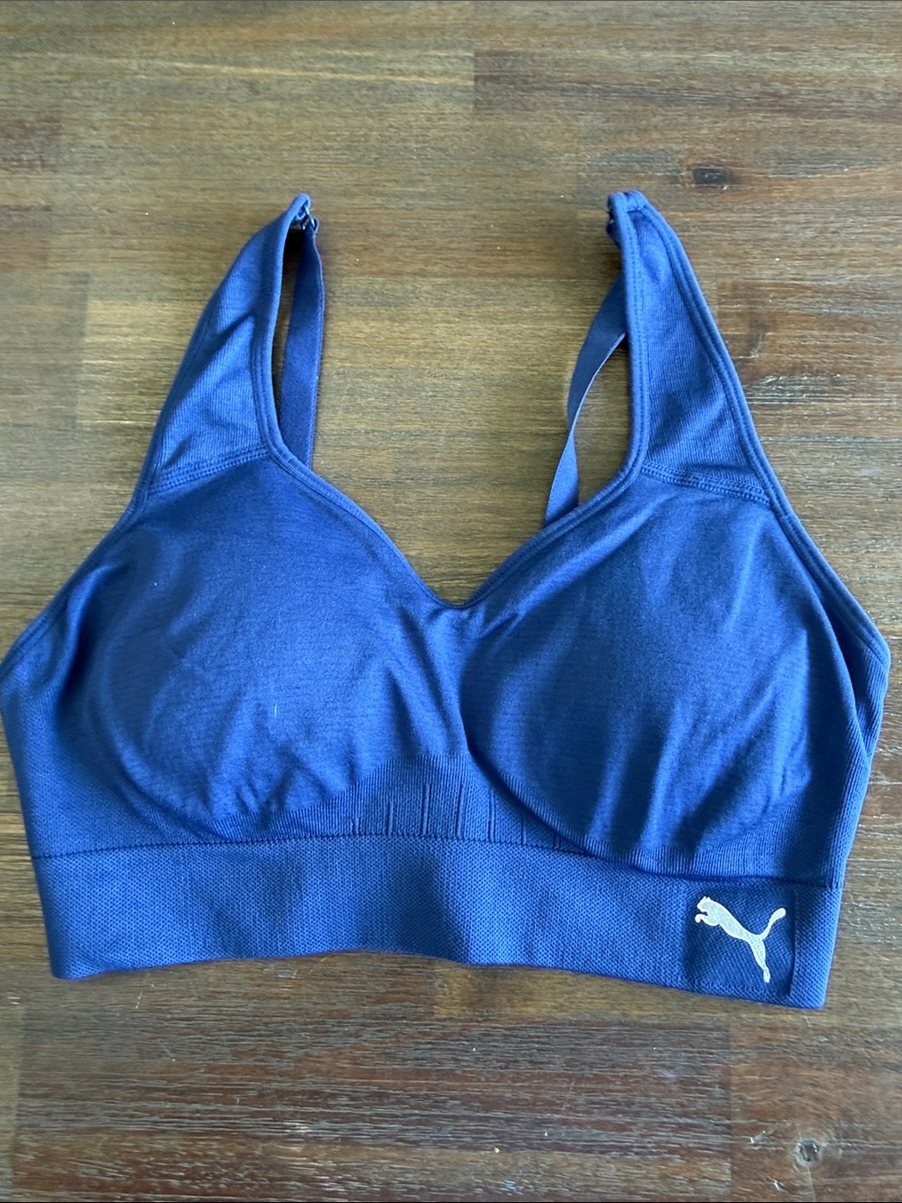 PUMA Navy Blue Wireless Sports Bra with White Logo